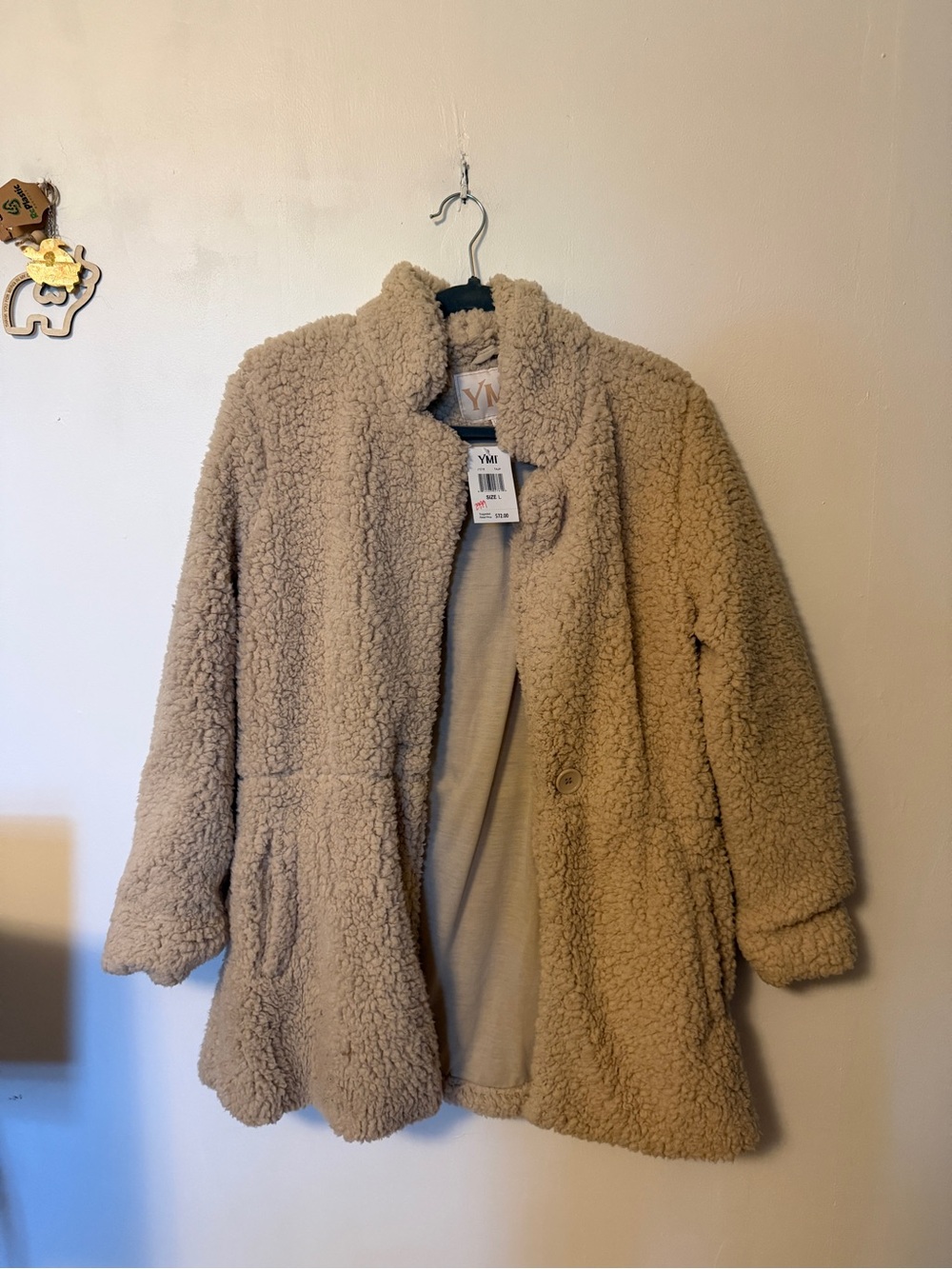 YMI Women's Cream Teddy Sherpa Coat